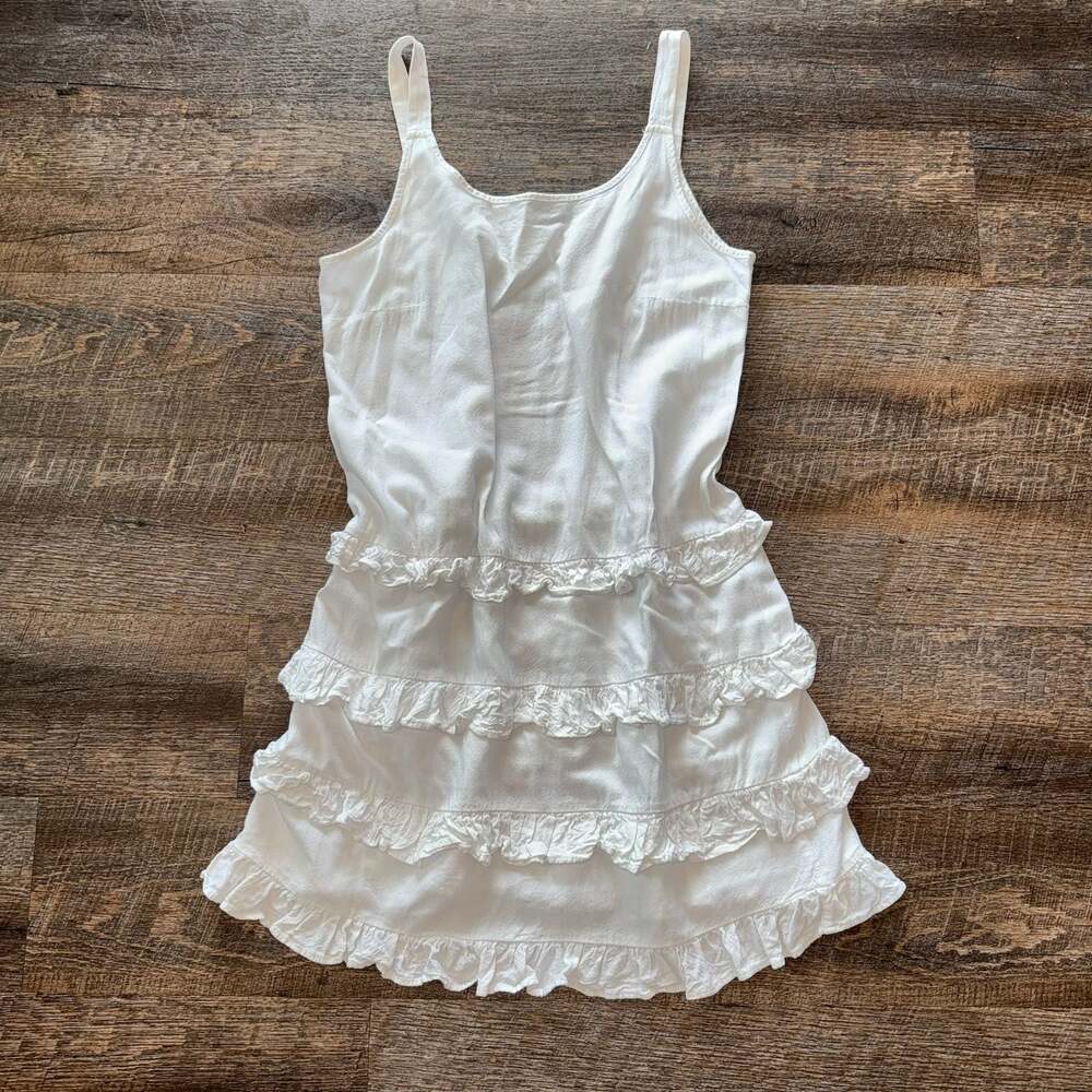 FOR CYNTHIA White Linen Blend Tiered Ruffle Mini Dress - Size Small